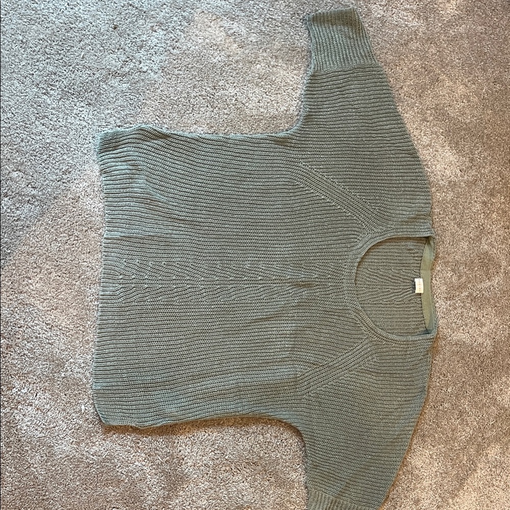 Poetry light green linen  V-Neck Sweater